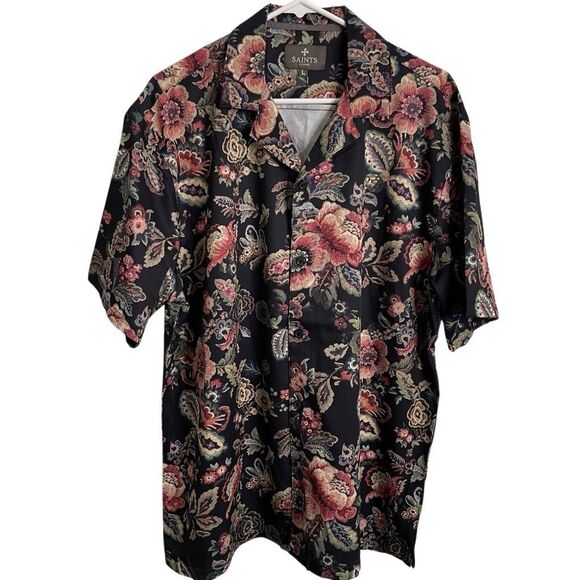 Saints Studio Mens Camp Shirt L Printed Tapestry Fruit Still Life Artisanal - Picture 1 of 8